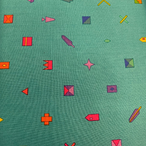 Tissu coton fond turquoise à motif