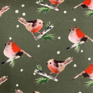 Tissu 100% coton à motif d'oiseau sur fond kaki